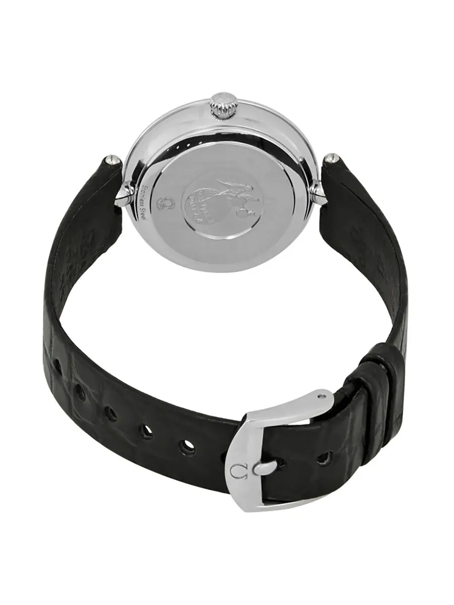 Женские кварцевые часы Omega De Ville Prestige с черным циферблатом и черным кожаным ремешком — изображение 3 из 3