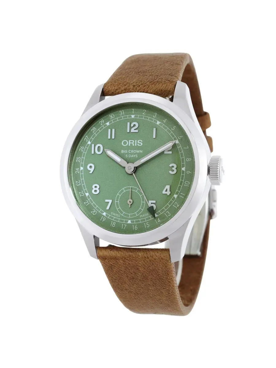 Мужские часы Oris Big Crown Pointer Date Automatic с зеленым циферблатом 01 403 7799 4067-07 6 20 — серебристый