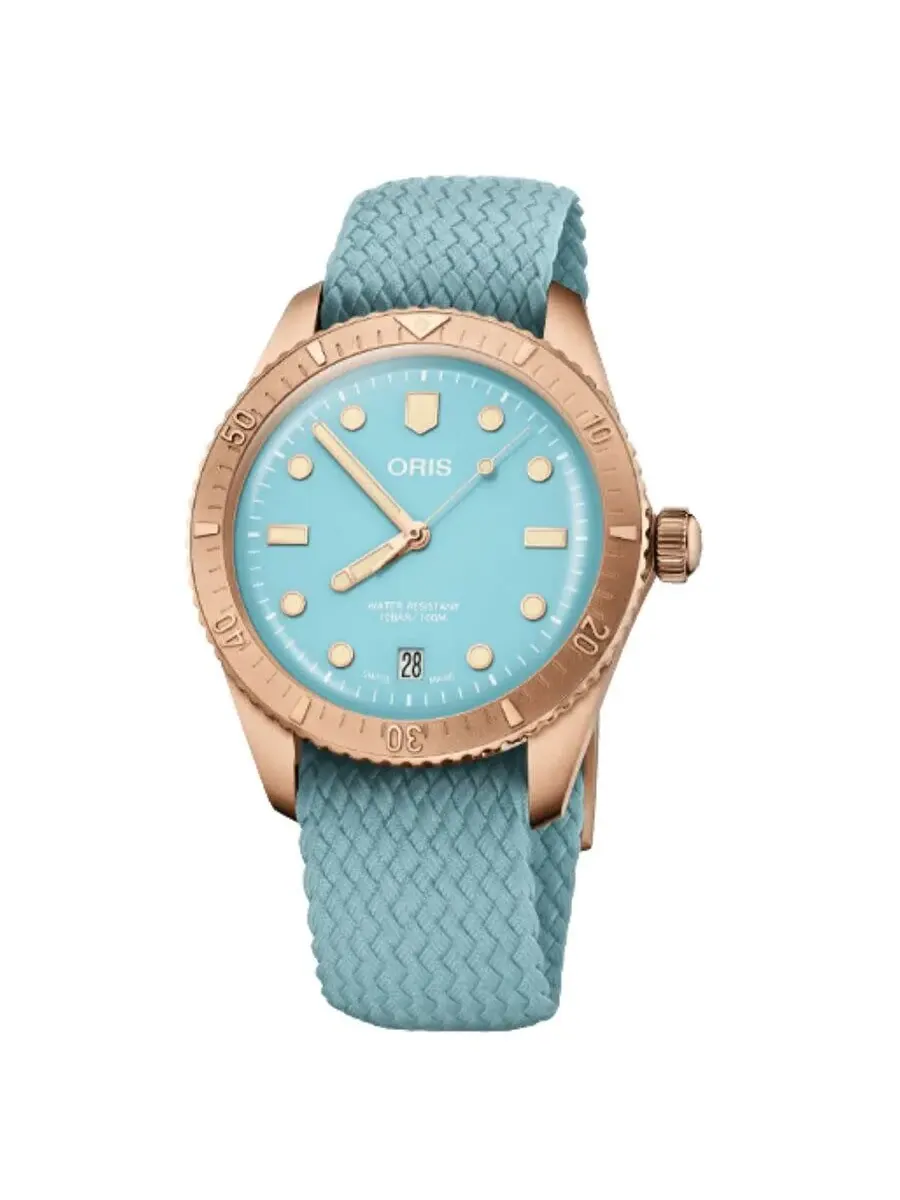 Женские часы Oris Divers с синим циферблатом 0731902Brs — изображение 1 из 1, оттенок розовый золотистый
