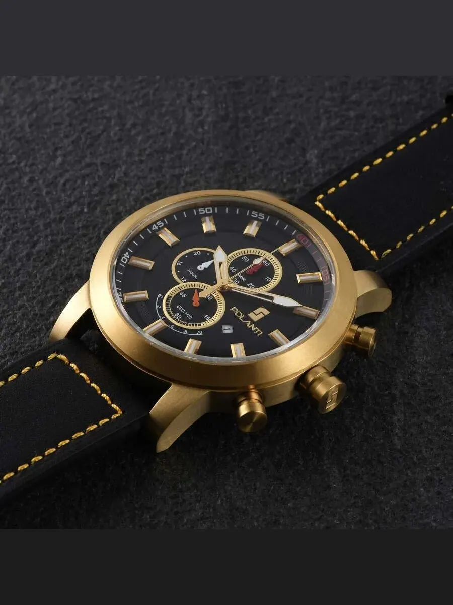 Мужские часы Polanti Rogue Chronograph Quartz с черным циферблатом RG0001B-YG — изображение 2 из 2, оттенок желтый золотистый