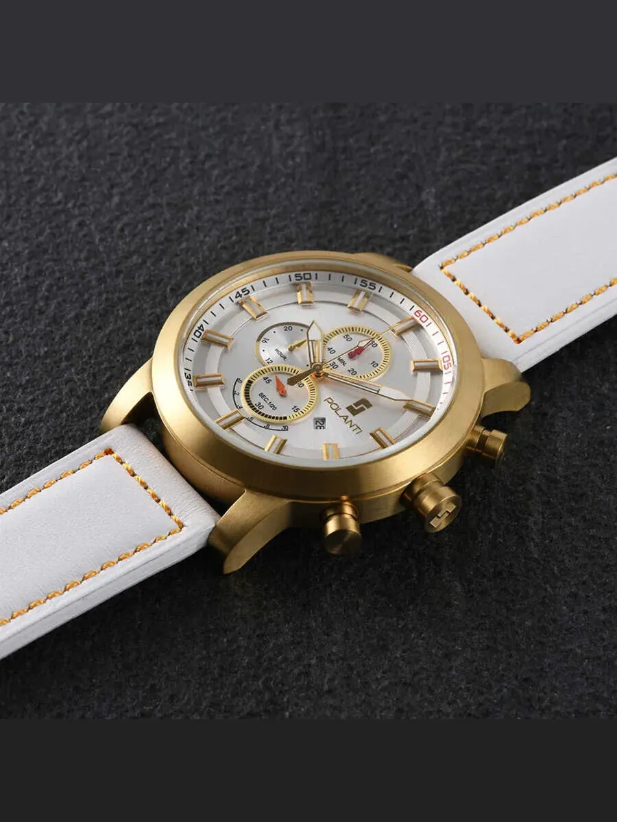 Мужские часы Polanti Rogue Chronograph Quartz с белым циферблатом RG0001W-YG — изображение 2 из 3, оттенок желтый золотистый