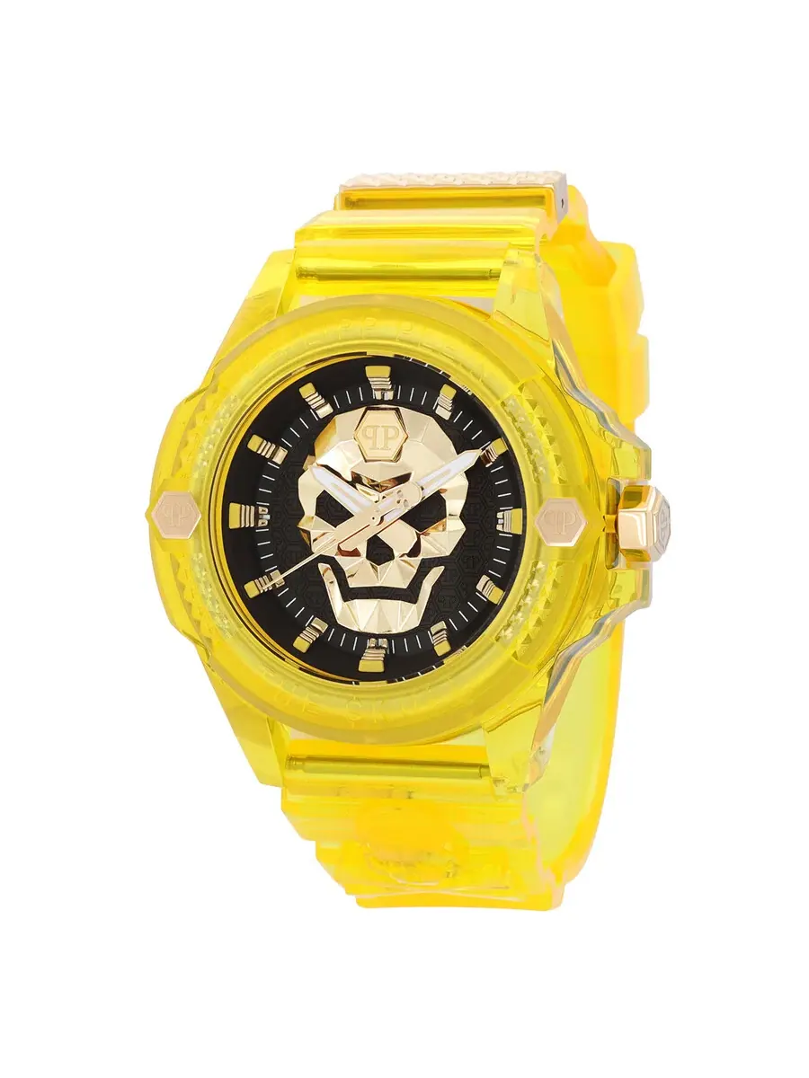 Мужские часы Philipp Plein The Skull Quartz с черным циферблатом PWWAA0123 — изображение 1 из 5, оттенок прозрачный желтый
