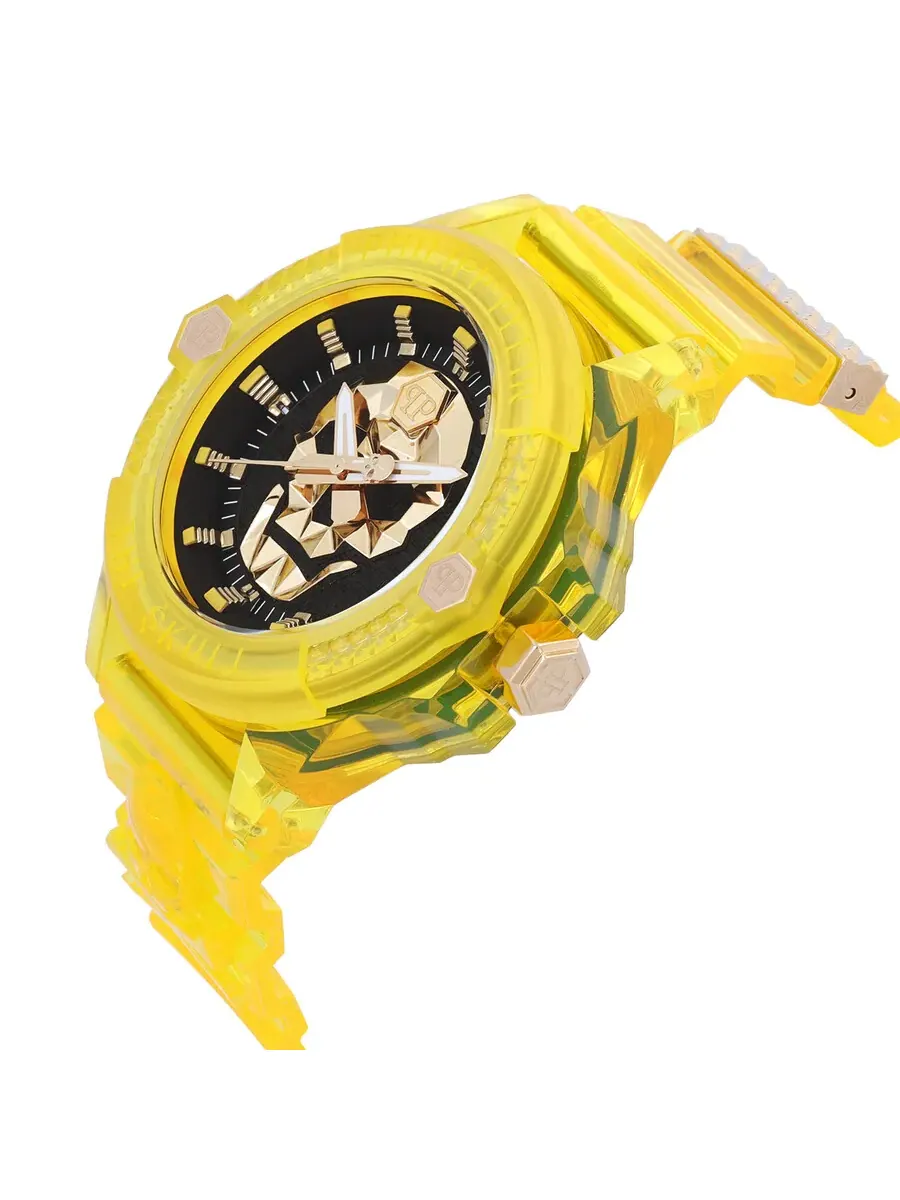 Мужские часы Philipp Plein The Skull Quartz с черным циферблатом PWWAA0123 — изображение 2 из 5, оттенок прозрачный желтый
