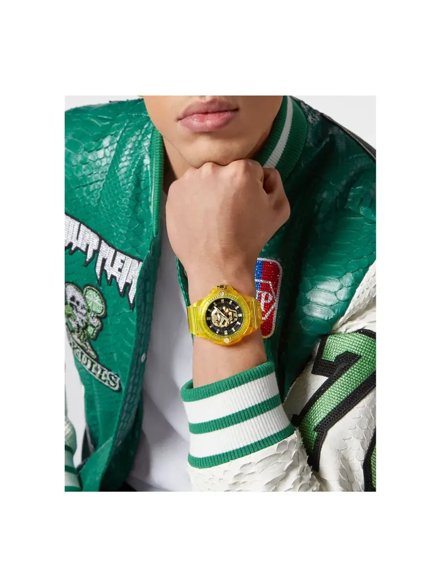 Мужские часы Philipp Plein The Skull Quartz с черным циферблатом PWWAA0123 — изображение 4 из 5, оттенок прозрачный желтый