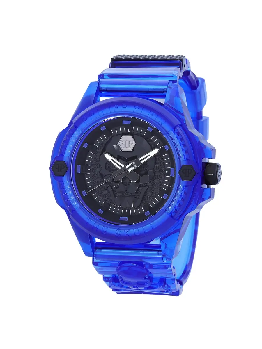 Мужские часы Philipp Plein The Skull с черным циферблатом из кварца PWWAA0323 — изображение 1 из 5, оттенок прозрачный синий