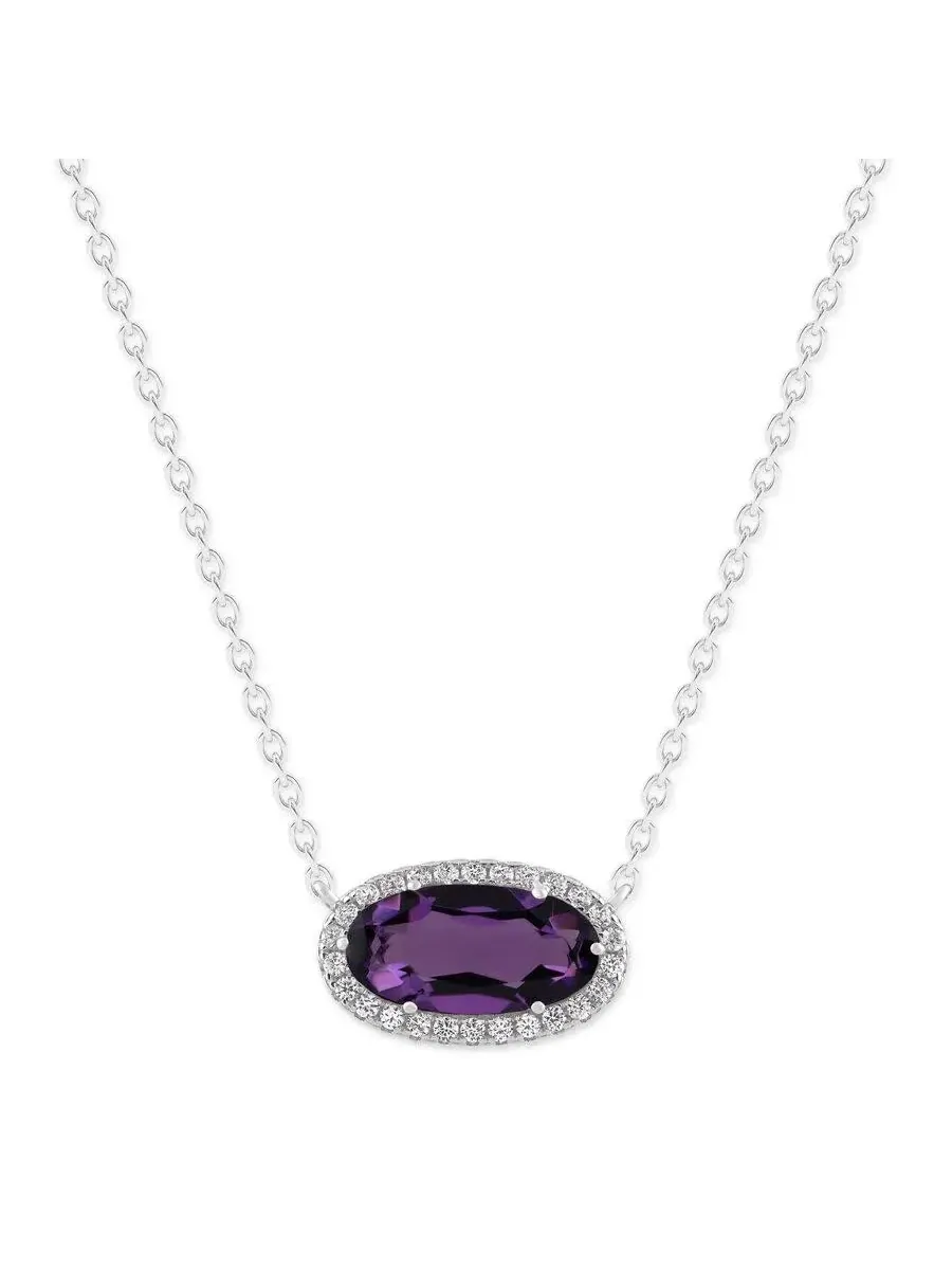 Подвеска-ожерелье Belacqua Amethyst с февральским камнем рождения в виде гало из серебра 925 пробы — изображение 1 из 5