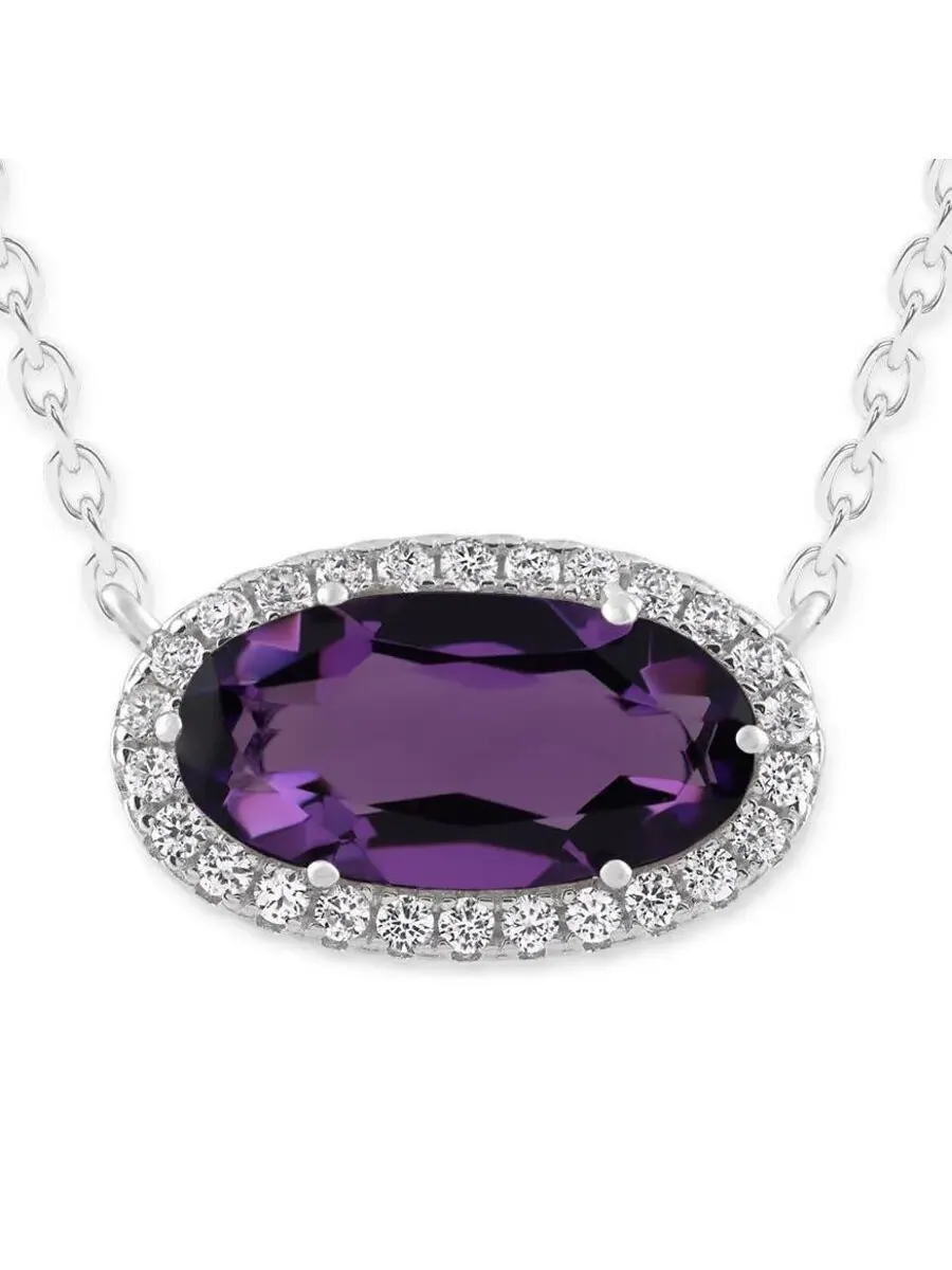 Подвеска-ожерелье Belacqua Amethyst с февральским камнем рождения в виде гало из серебра 925 пробы — изображение 3 из 5