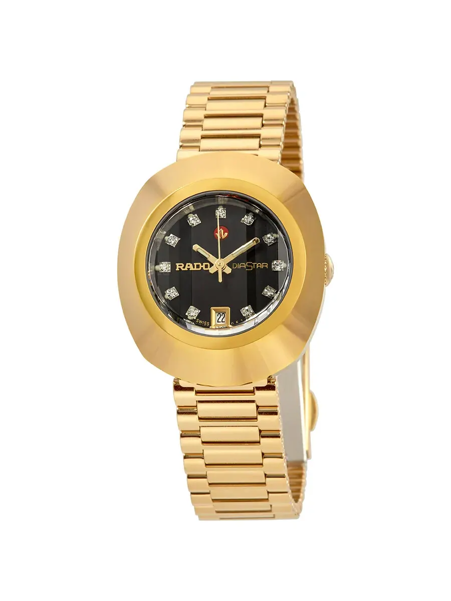 Женские часы Rado Original Automatic с черным циферблатом R12416613 — изображение 1 из 3, оттенок золотистый
