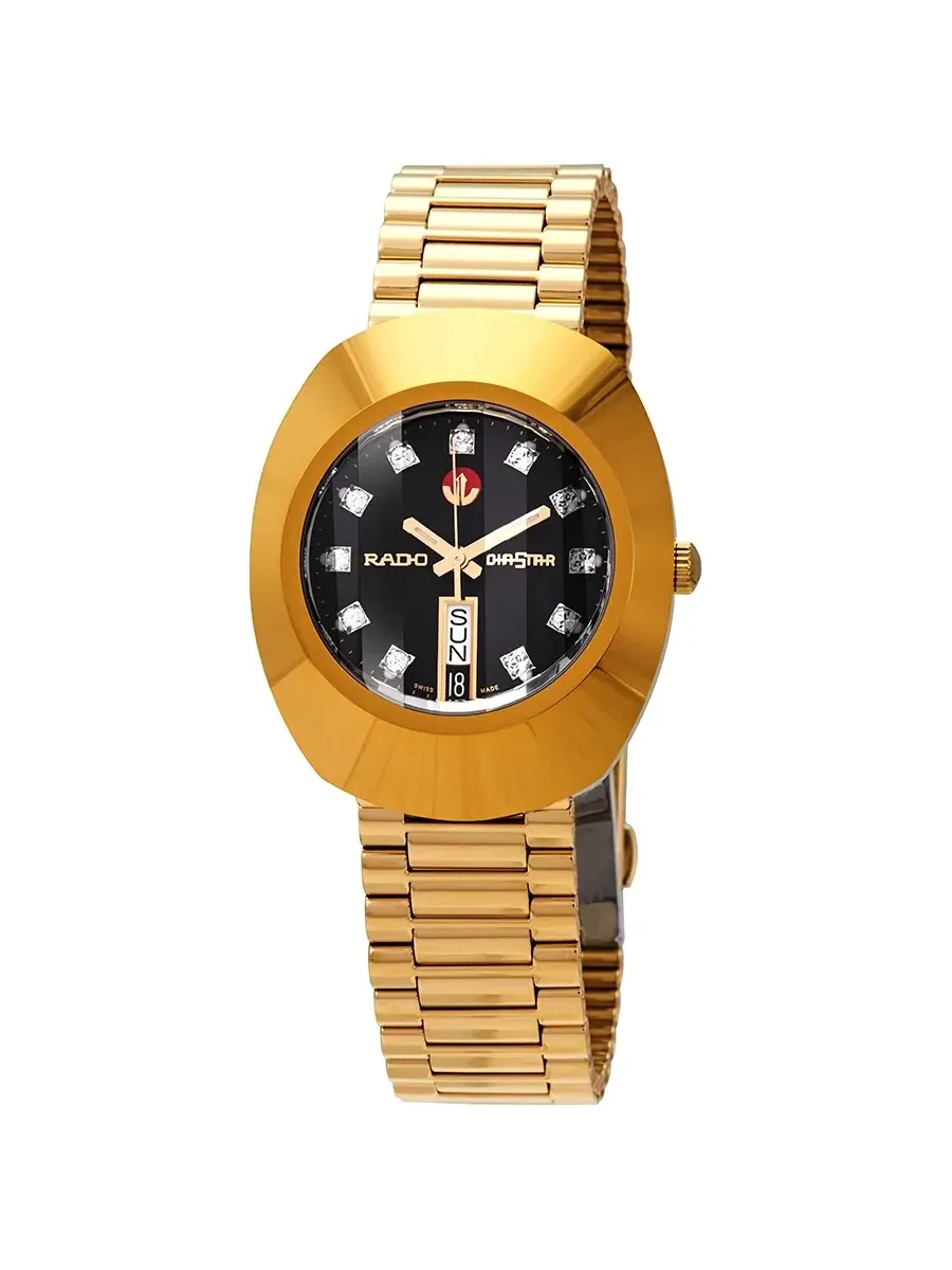 Rado Оригинальные унисекс часы с черным циферблатом R12413613 — изображение 1 из 3, оттенок желтый золотистый