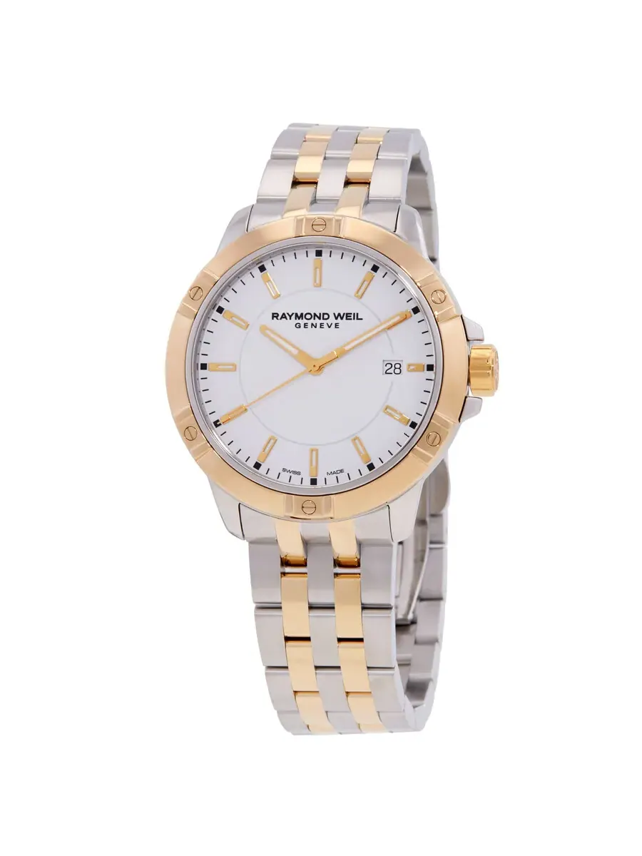Мужские часы Raymond Weil Tango Quartz с белым циферблатом 8160-STP-30041 — изображение 1 из 3, оттенок желтый золотистый