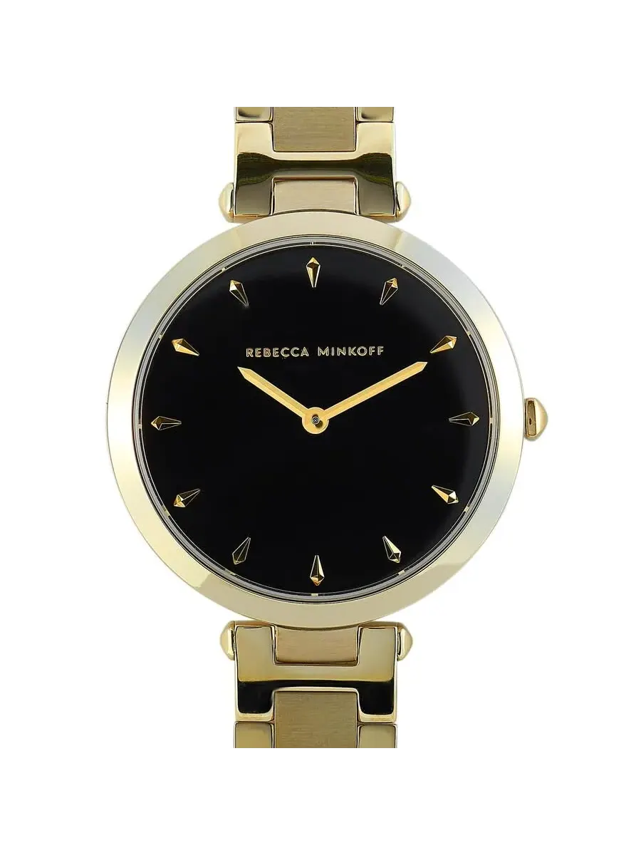 Женские часы Rebecca Minkoff Nina Quartz с черным циферблатом и золотистым корпусом, модель 200277 — изображение 1 из 3