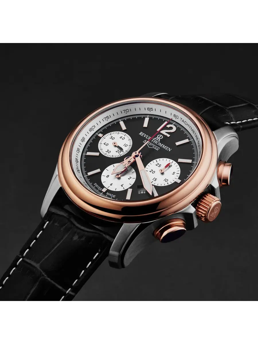 Мужские часы Revue Thommen Air Speed Chronograph Automatic с черным циферблатом, модель 16041.6357 — изображение 2 из 4