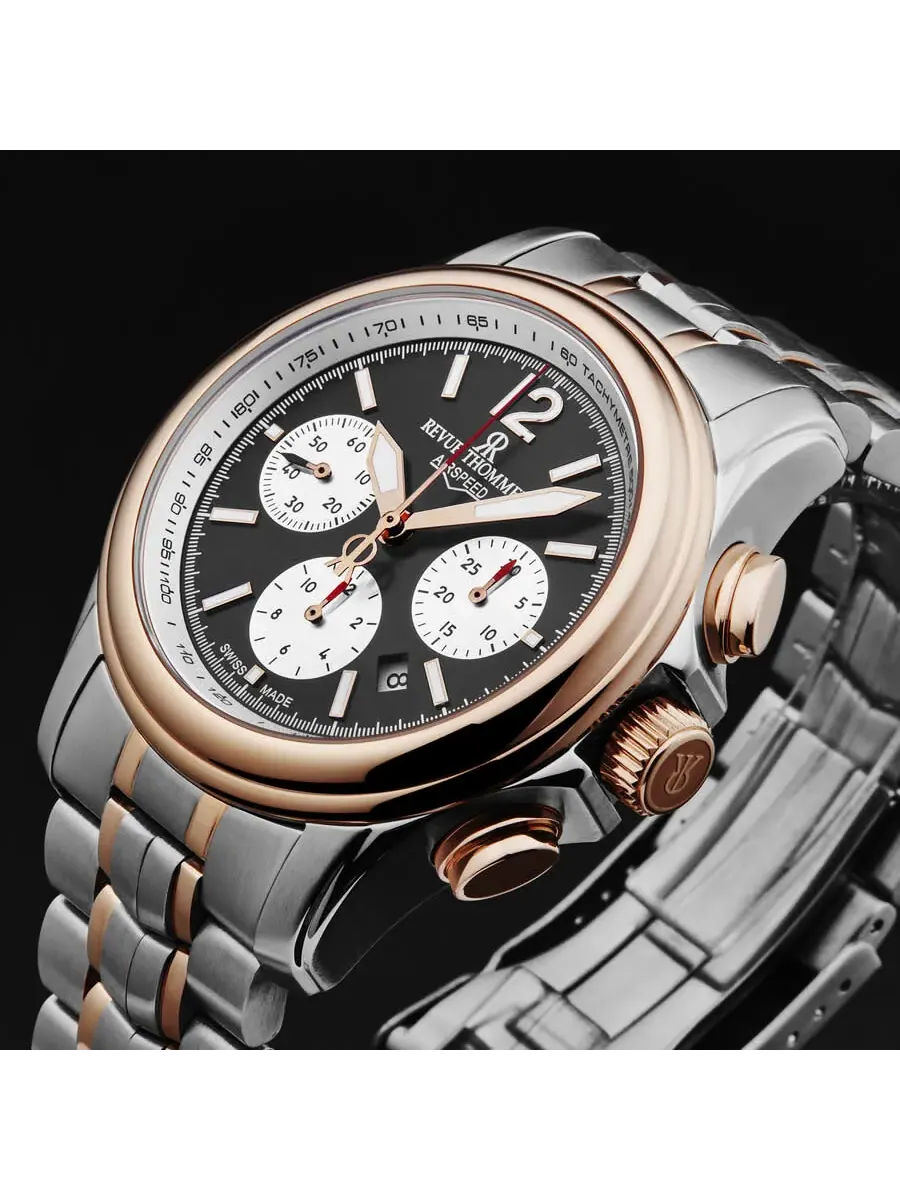 Мужские часы Revue Thommen Air Speed Chronograph Automatic с черным циферблатом, модель 16041.6457 — изображение 2 из 4