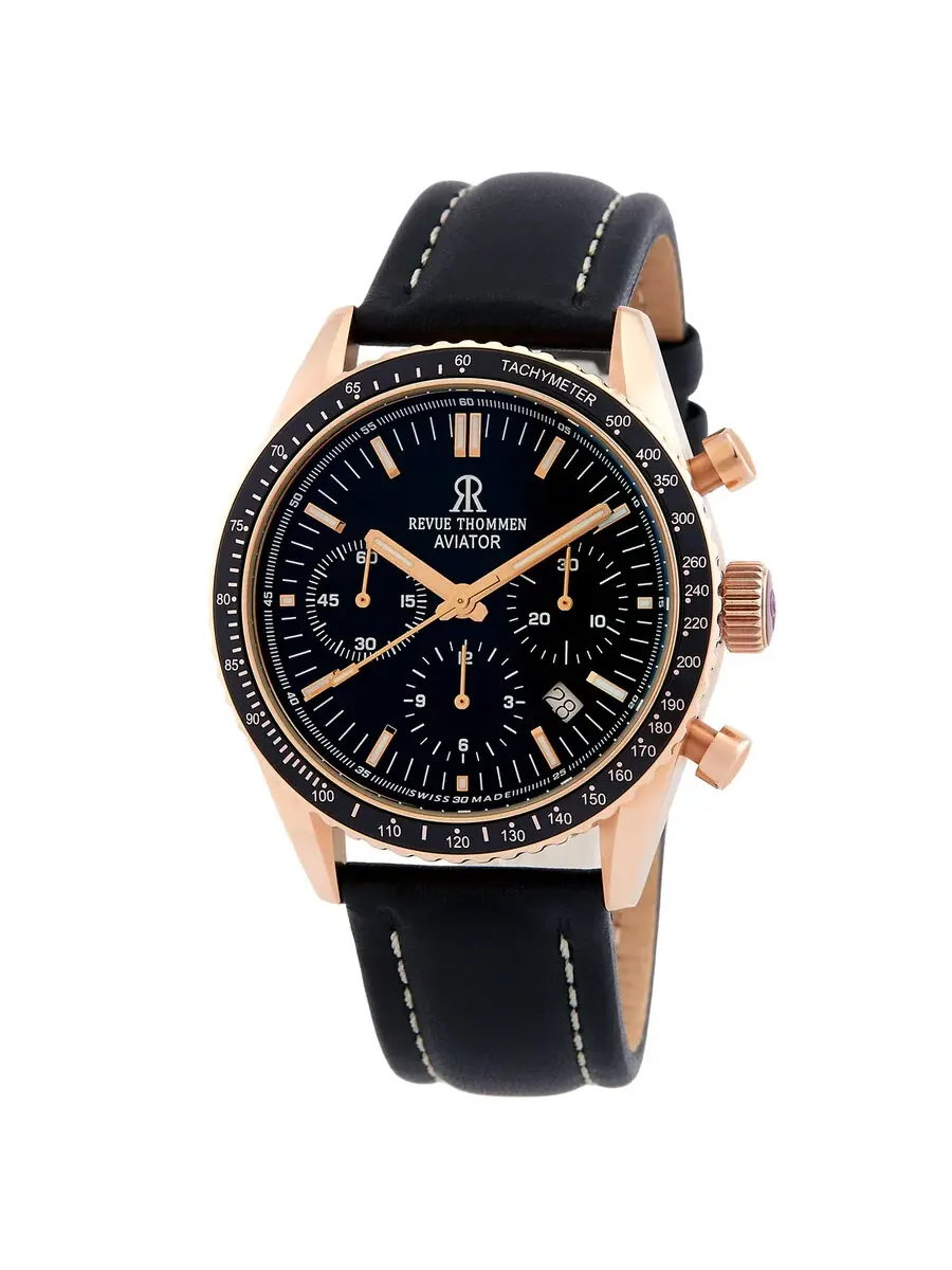 Мужские часы Revue Thommen Aviator Chronograph Automatic с черным циферблатом, модель 17000.6567 — изображение 1 из 3
