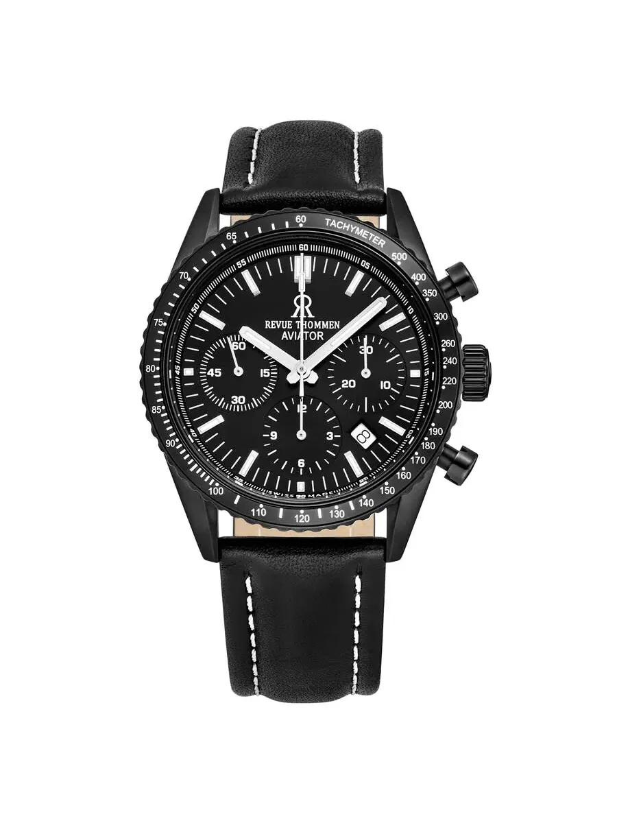 Мужские часы Revue Thommen Aviator Chronograph Automatic с черным циферблатом, модель 17000.6577 — изображение 1 из 6
