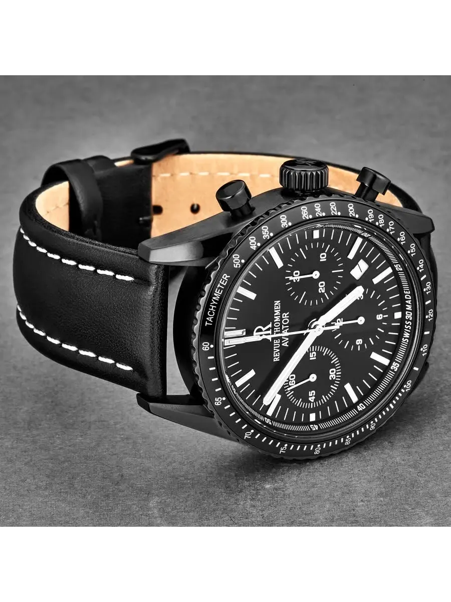 Мужские часы Revue Thommen Aviator Chronograph Automatic с черным циферблатом, модель 17000.6577 — изображение 2 из 6