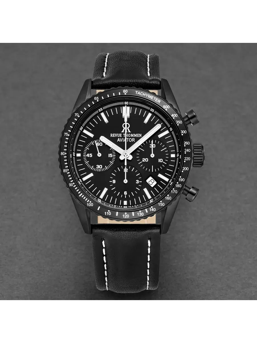Мужские часы Revue Thommen Aviator Chronograph Automatic с черным циферблатом, модель 17000.6577 — изображение 4 из 6