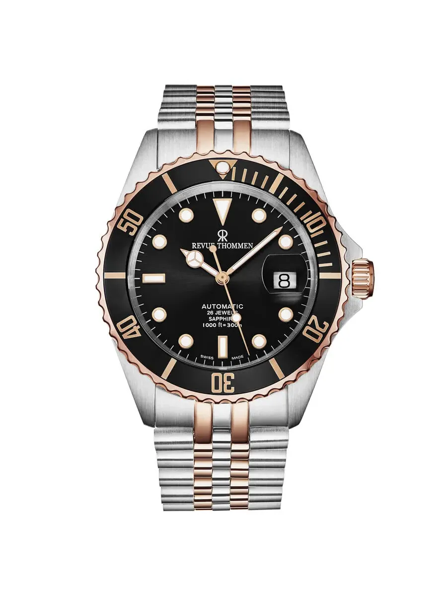 Мужские часы Revue Thommen Diver Automatic с черным циферблатом 17571.2257 — изображение 1 из 7, оттенок розовый золотистый