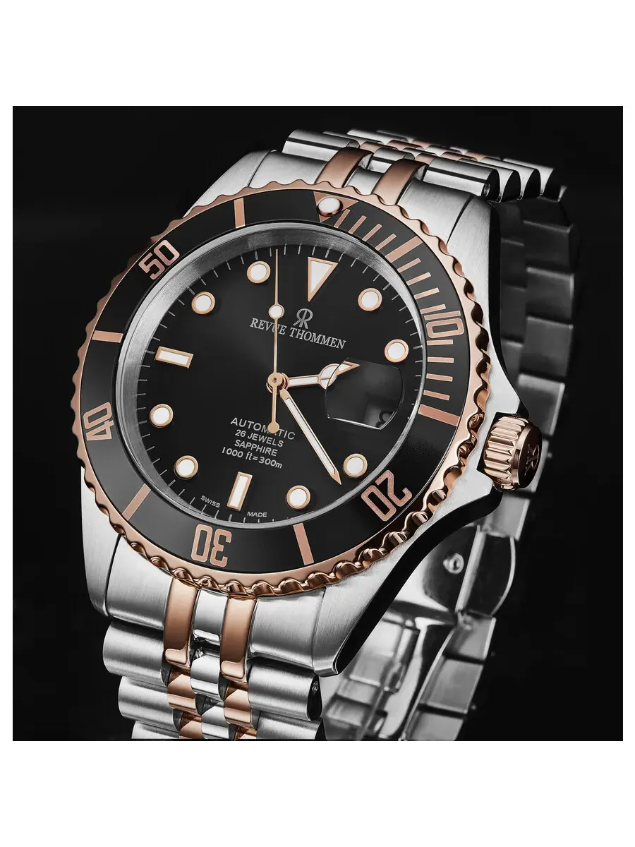 Мужские часы Revue Thommen Diver Automatic с черным циферблатом 17571.2257 — изображение 2 из 7, оттенок розовый золотистый