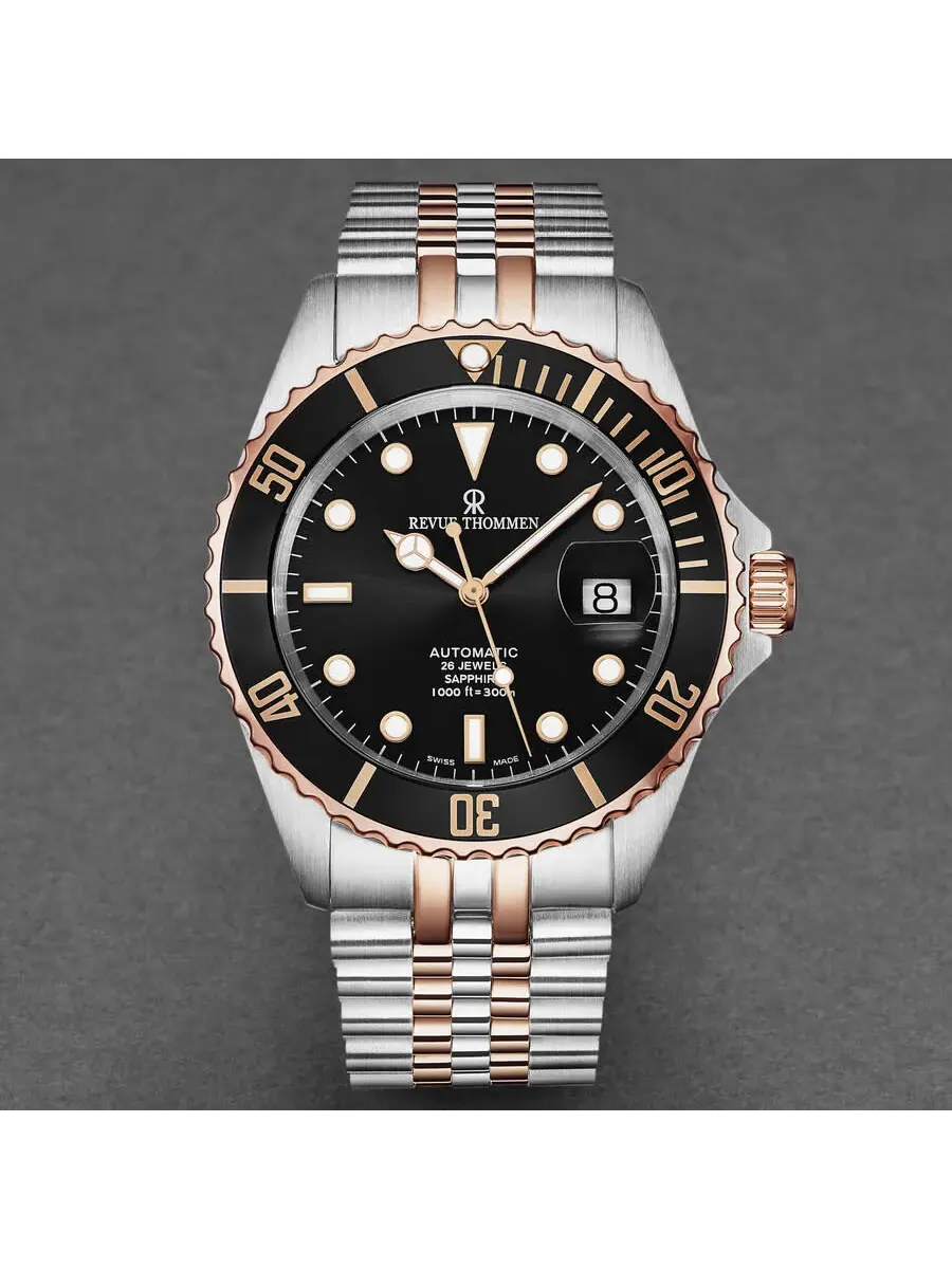 Мужские часы Revue Thommen Diver Automatic с черным циферблатом 17571.2257 — изображение 7 из 7, оттенок розовый золотистый