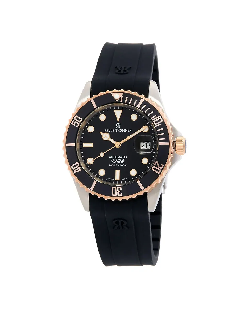 Мужские часы Revue Thommen Diver Automatic с черным циферблатом 17571.2857 — изображение 1 из 3, оттенок розовый золотистый