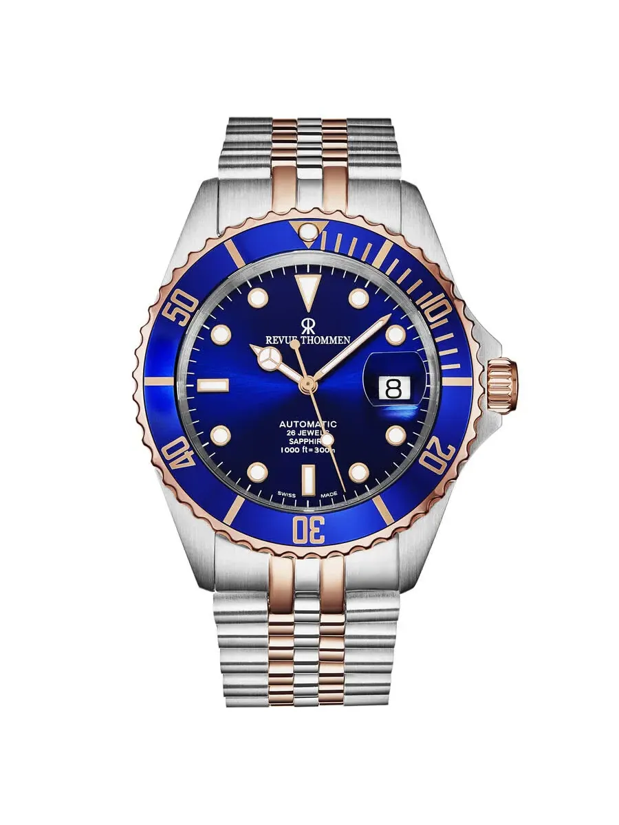 Мужские часы Revue Thommen Diver Automatic с синим циферблатом 17571.2255 — изображение 1 из 7, оттенок розовый золотистый