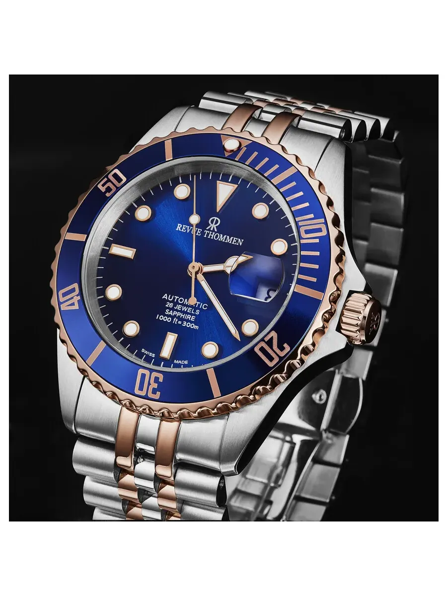 Мужские часы Revue Thommen Diver Automatic с синим циферблатом 17571.2255 — изображение 2 из 7, оттенок розовый золотистый