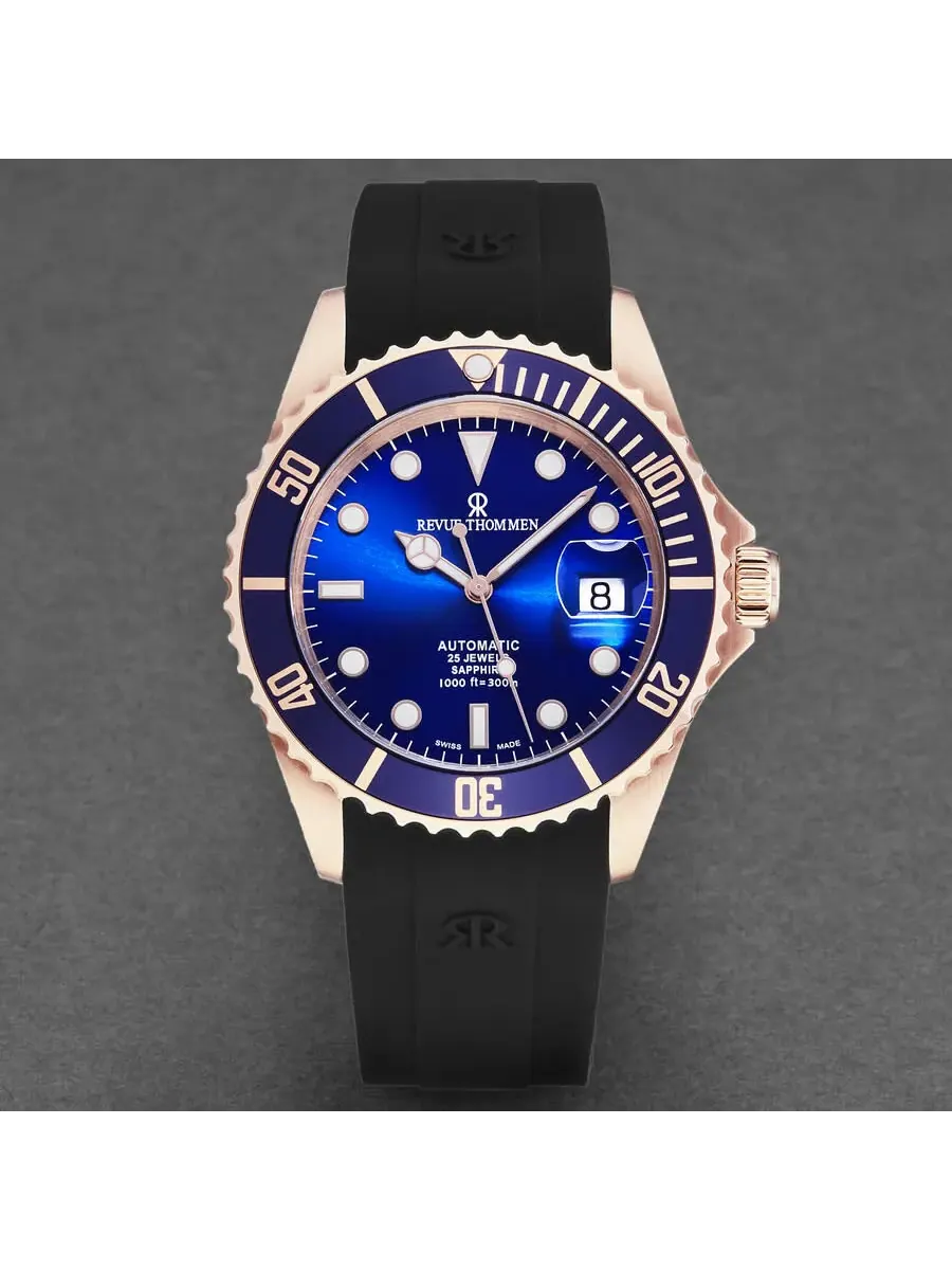 Мужские часы Revue Thommen Diver Automatic с синим циферблатом 17571.2865 — изображение 4 из 7, оттенок розовый золотистый
