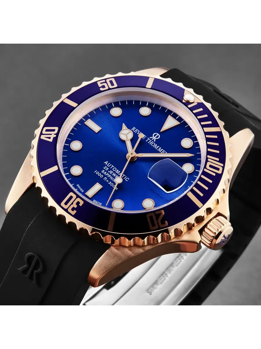Мужские часы Revue Thommen Diver Automatic с синим циферблатом 17571.2865 — изображение 5 из 7, оттенок розовый золотистый