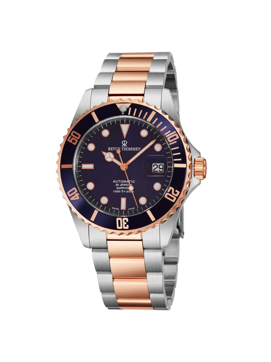 Мужские часы Revue Thommen Diver XL Automatic с синим циферблатом 17571.2155 — изображение 1 из 3, оттенок розовый золотистый