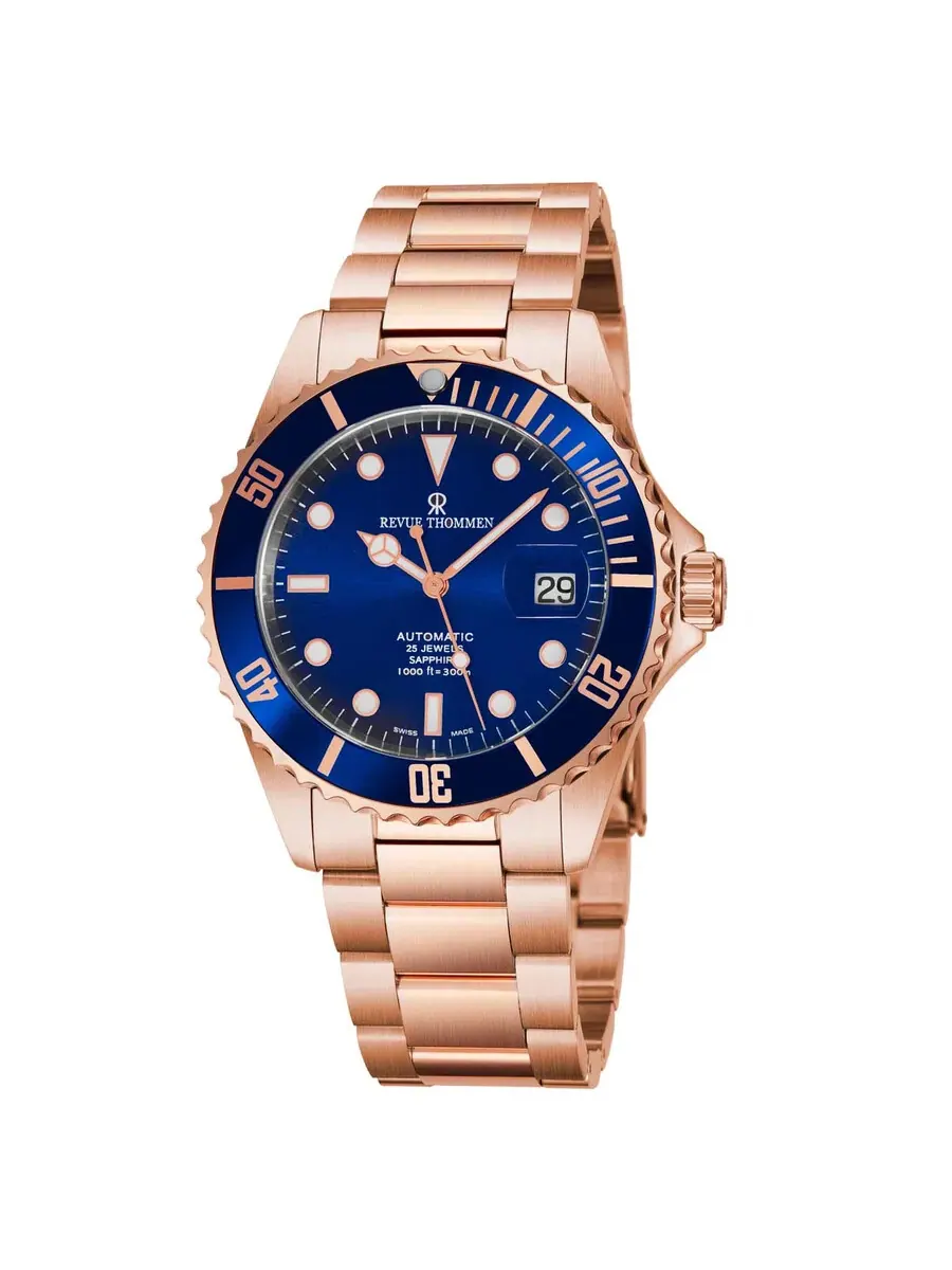 Мужские часы Revue Thommen Diver XL Automatic с синим циферблатом 17571.2165 — изображение 1 из 2, оттенок розовый золотистый
