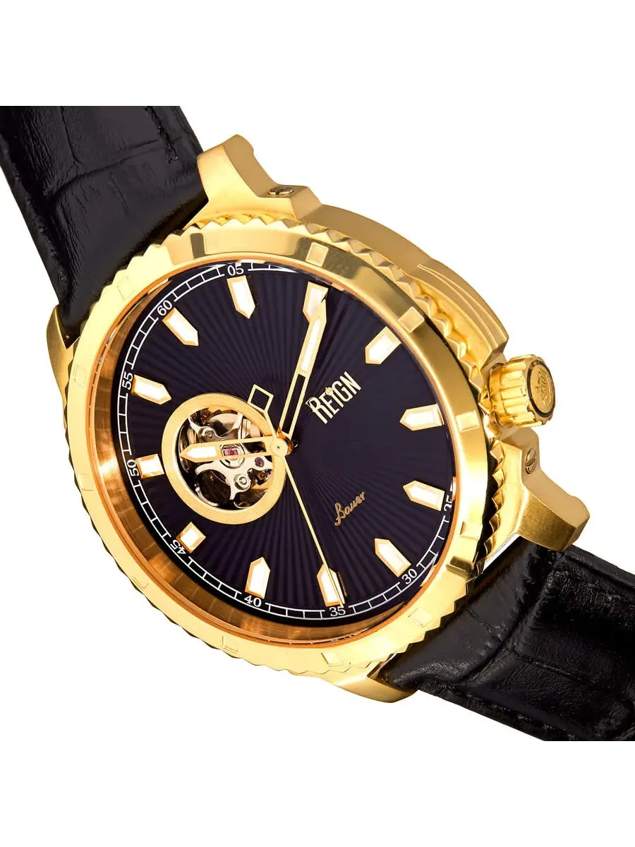 Мужские часы Reign Bauer Automatic с черным циферблатом REIRN6004 — изображение 3 из 3, оттенок золотистый