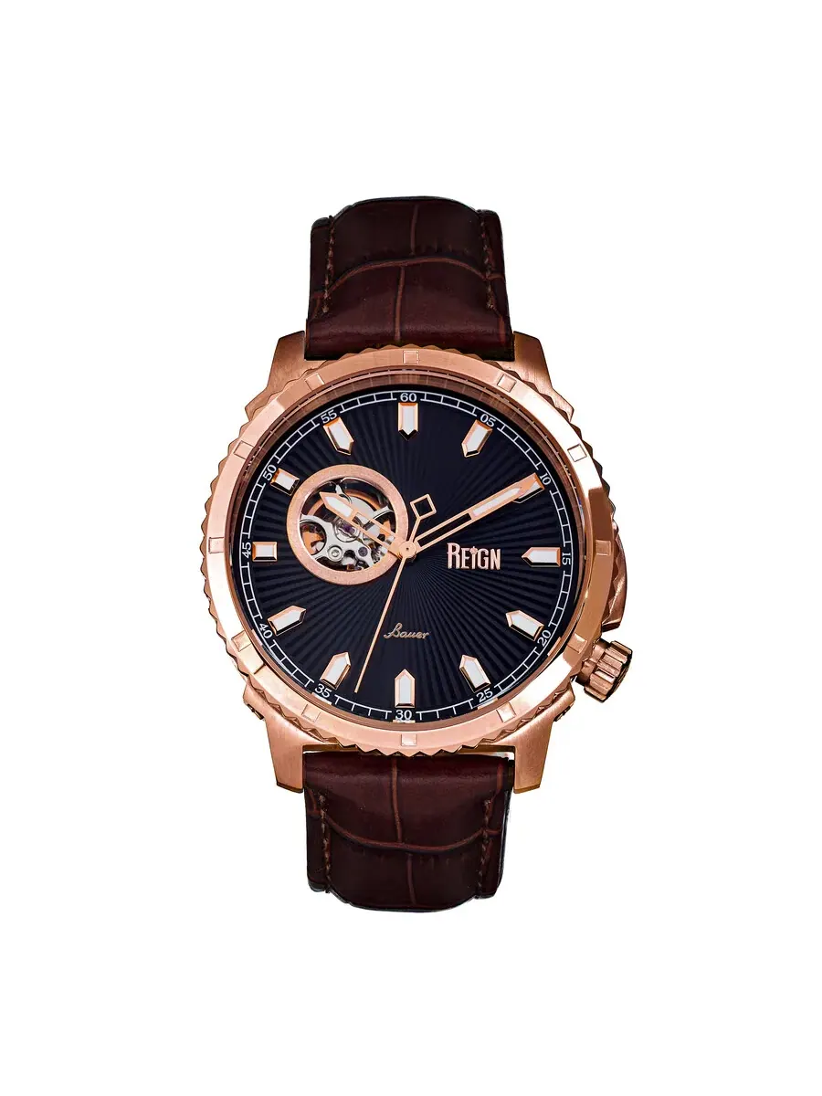 Мужские часы Reign Bauer Automatic с черным циферблатом REIRN6006 — изображение 1 из 3, оттенок розовый золотистый