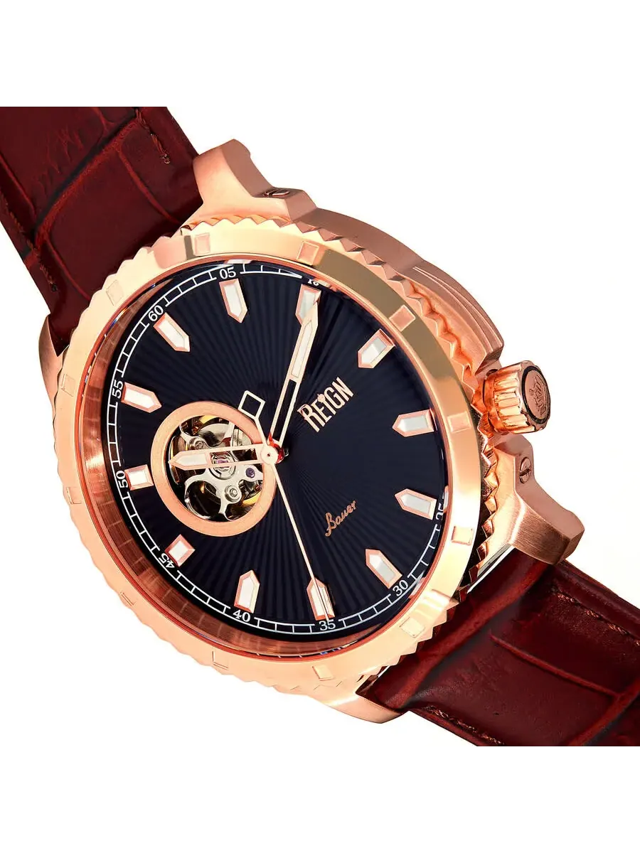 Мужские часы Reign Bauer Automatic с черным циферблатом REIRN6006 — изображение 3 из 3, оттенок розовый золотистый