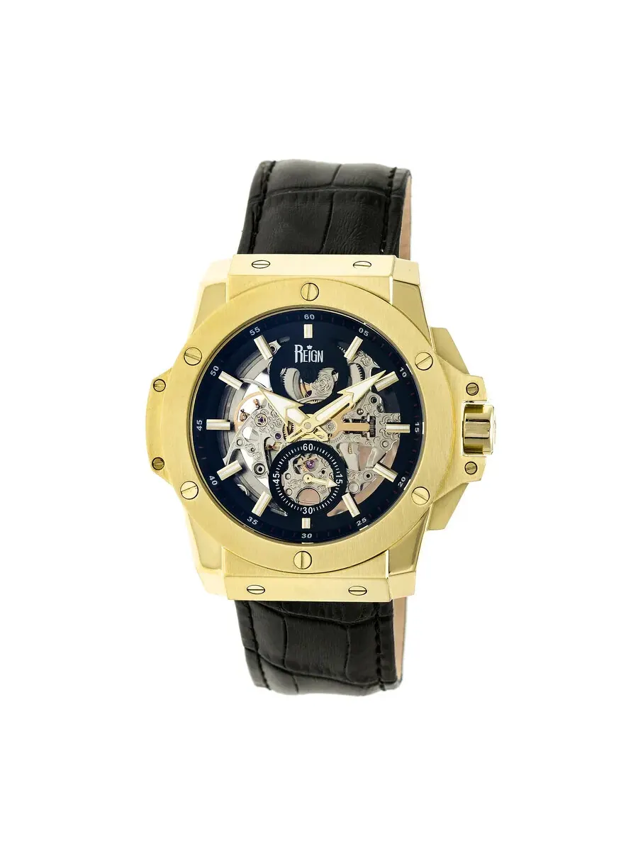 Мужские часы Reign Commodus Automatic с черным циферблатом REIRN4004 — изображение 1 из 3, оттенок золотистый