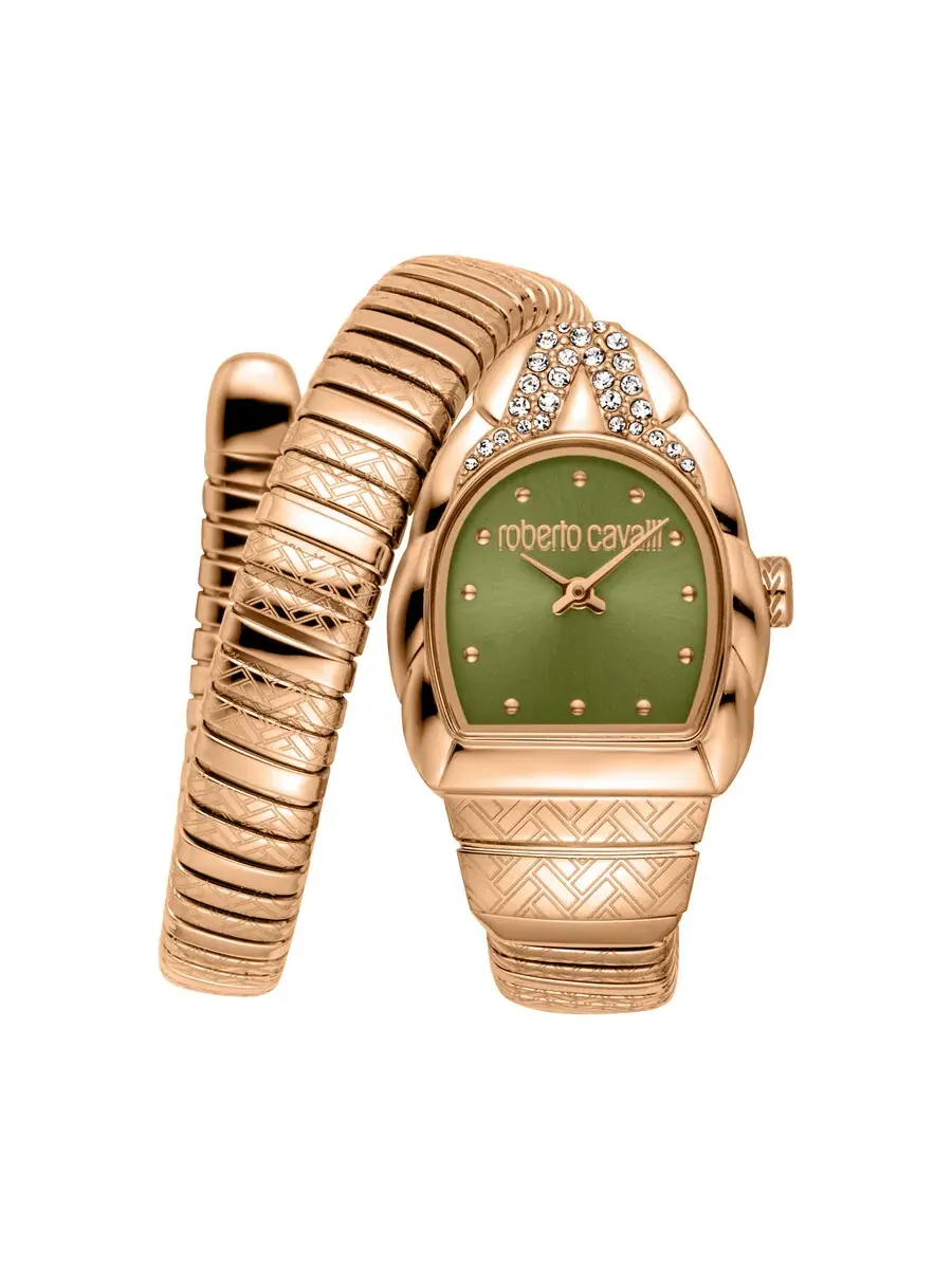 Женские часы Roberto Cavalli с зеленым циферблатом Aurora RC5L133M0055 — изображение 1 из 3, оттенок розовый золотистый