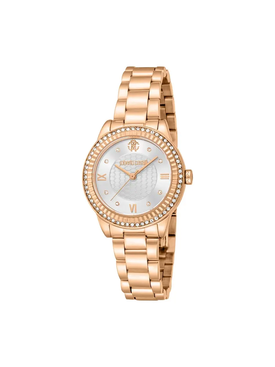 Женские часы Roberto Cavalli Glam с серебристым циферблатом RC5L090M0065 — изображение 1 из 3, оттенок розовый золотистый