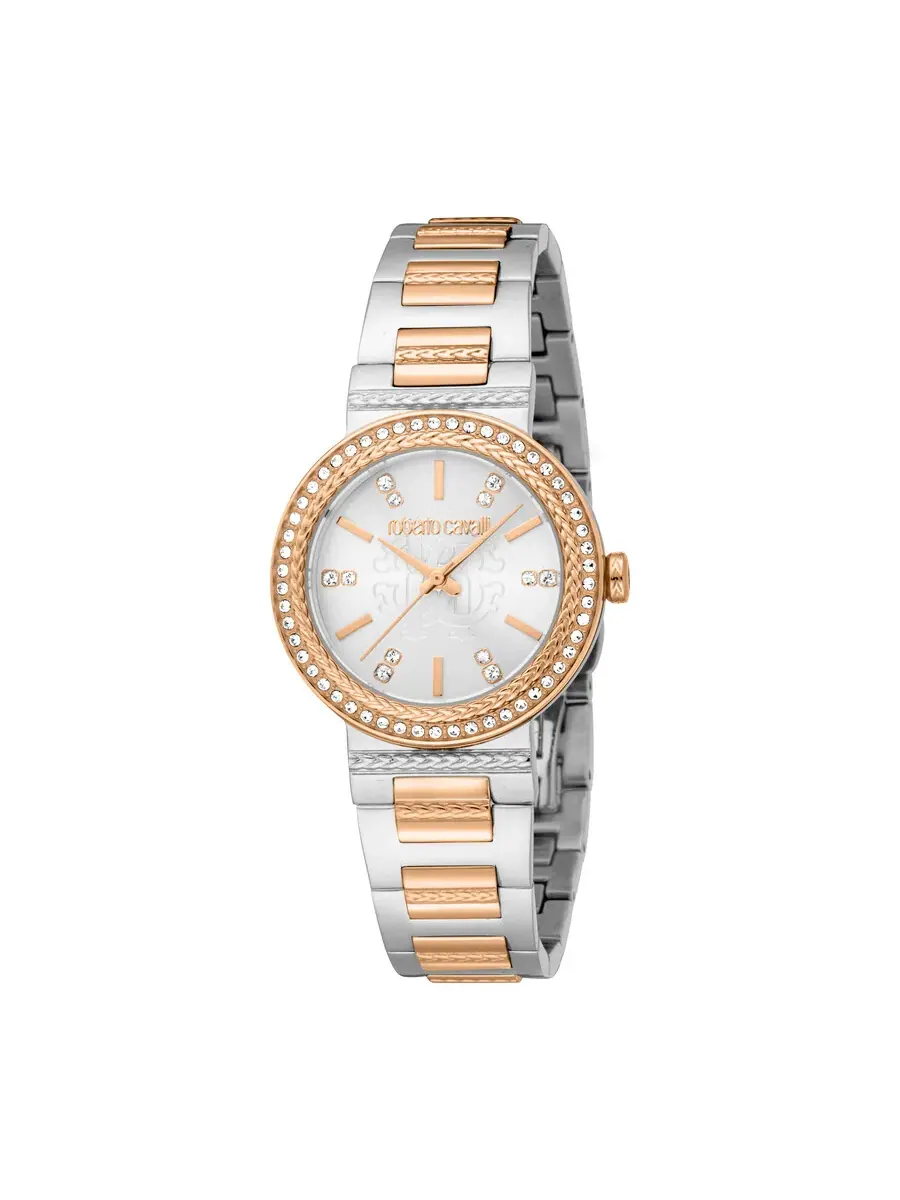 Женские часы Roberto Cavalli Glam с серебристым циферблатом RC5L098M0075 — изображение 1 из 3, оттенок розовый золотистый