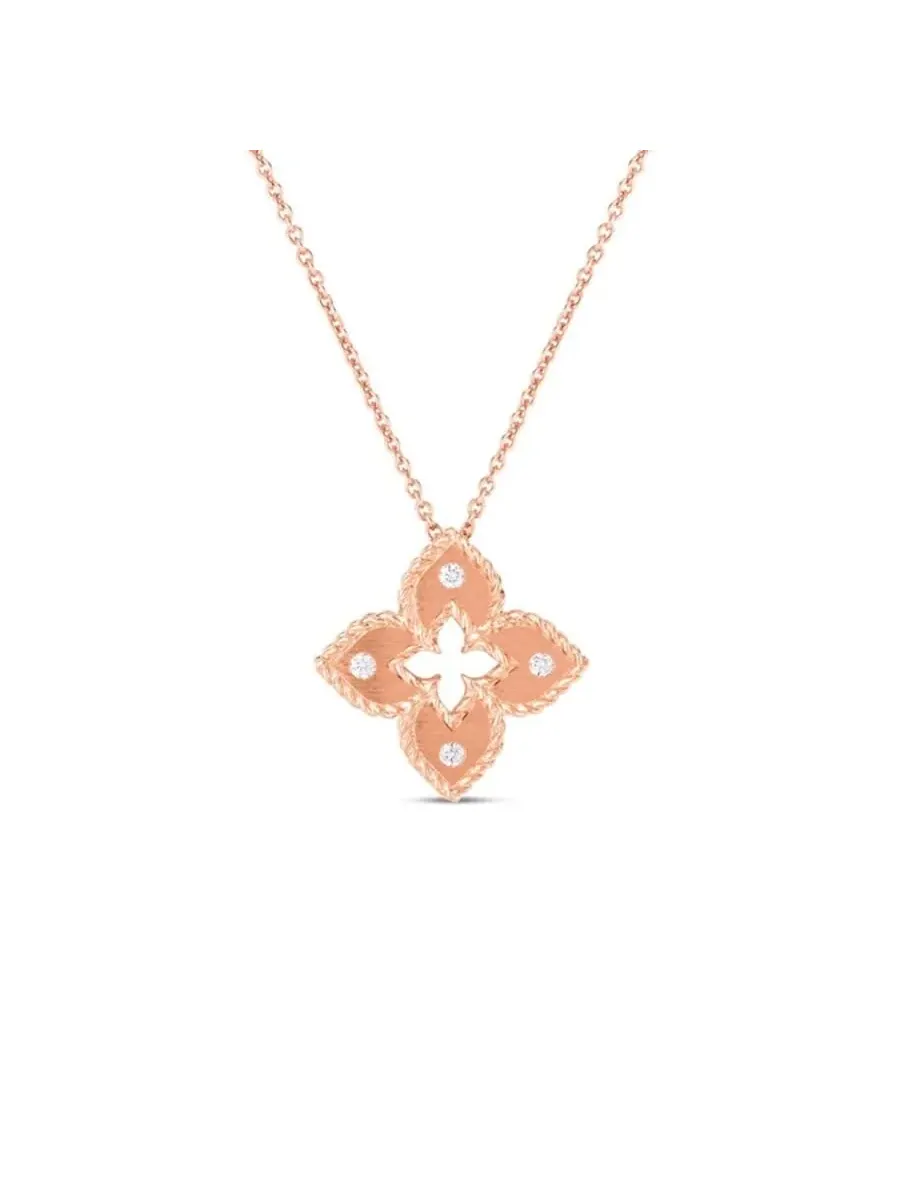 Подвеска Roberto Coin 18K розовое золото Petite Venetian Princess с бриллиантом и сатиновой — изображение 1 из 1
