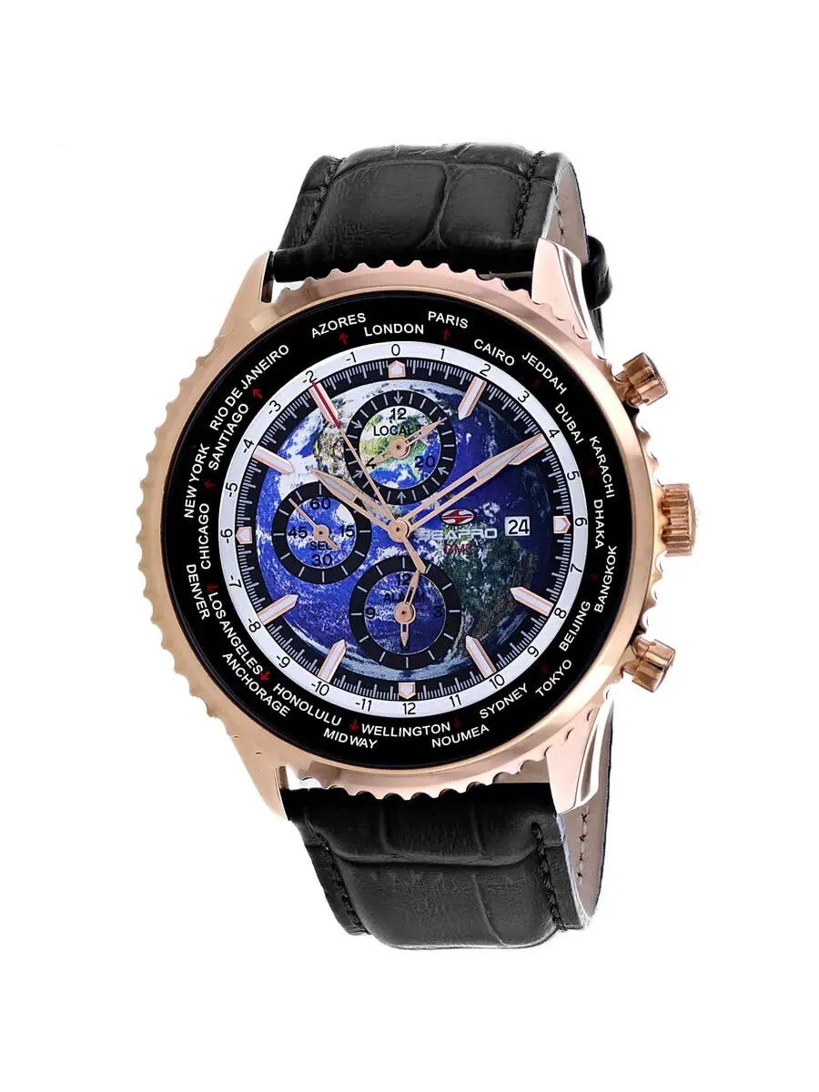 Мужские кварцевые часы Seapro Meridian World Timer GMT Chronograph с синим циферблатом SP7134