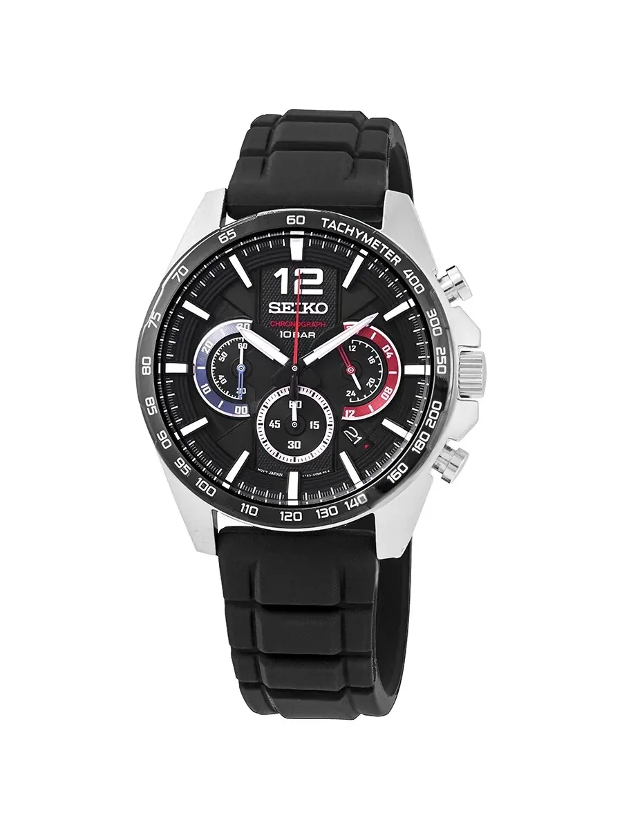 Мужские кварцевые кварцевые часы Seiko Essentials Chronograph с черным циферблатом SSB347 — изображение 1 из 3