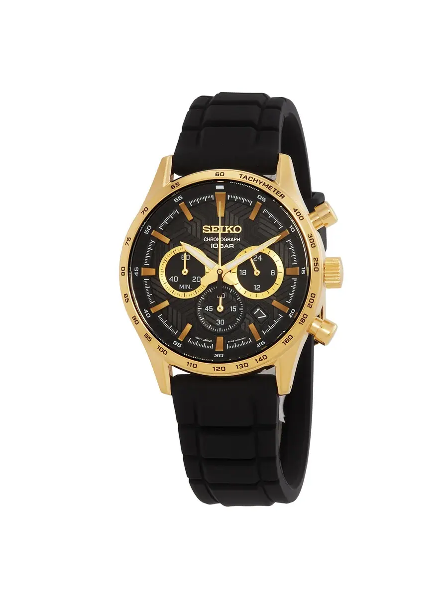 Мужские часы Seiko Chronograph Quartz с черным циферблатом SSB446P1 — изображение 1 из 3, оттенок золотистый