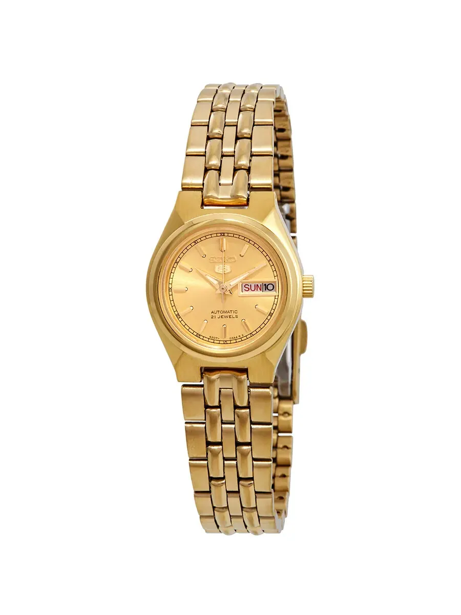 Женские часы Seiko Series 5 Automatic с золотым циферблатом SYMA04 — изображение 1 из 3, оттенок желтый золотистый