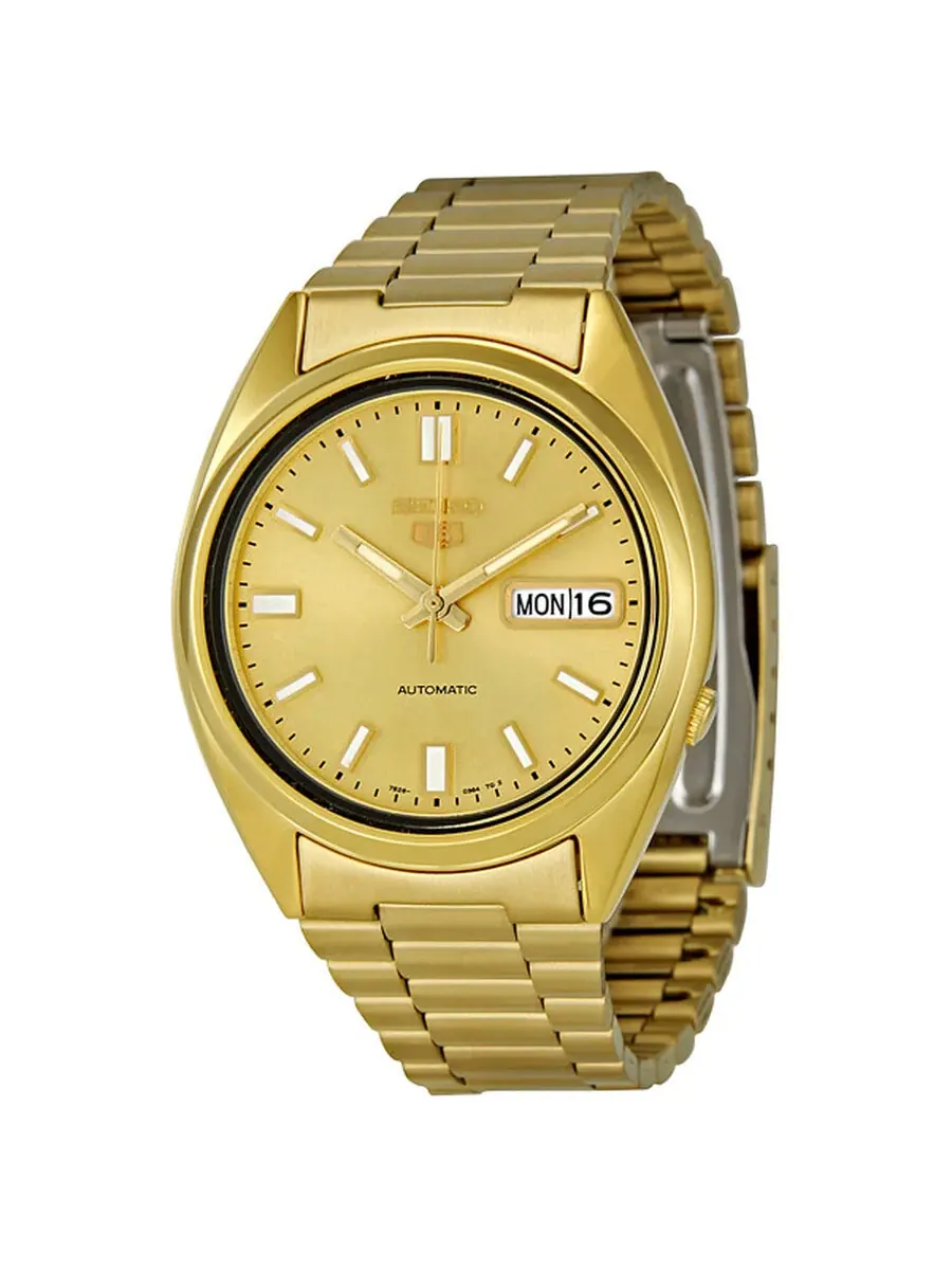 Мужские часы Seiko Series 5 с автоматическим механизмом, золотистым циферблатом и корпусом цвета — изображение 1 из 4