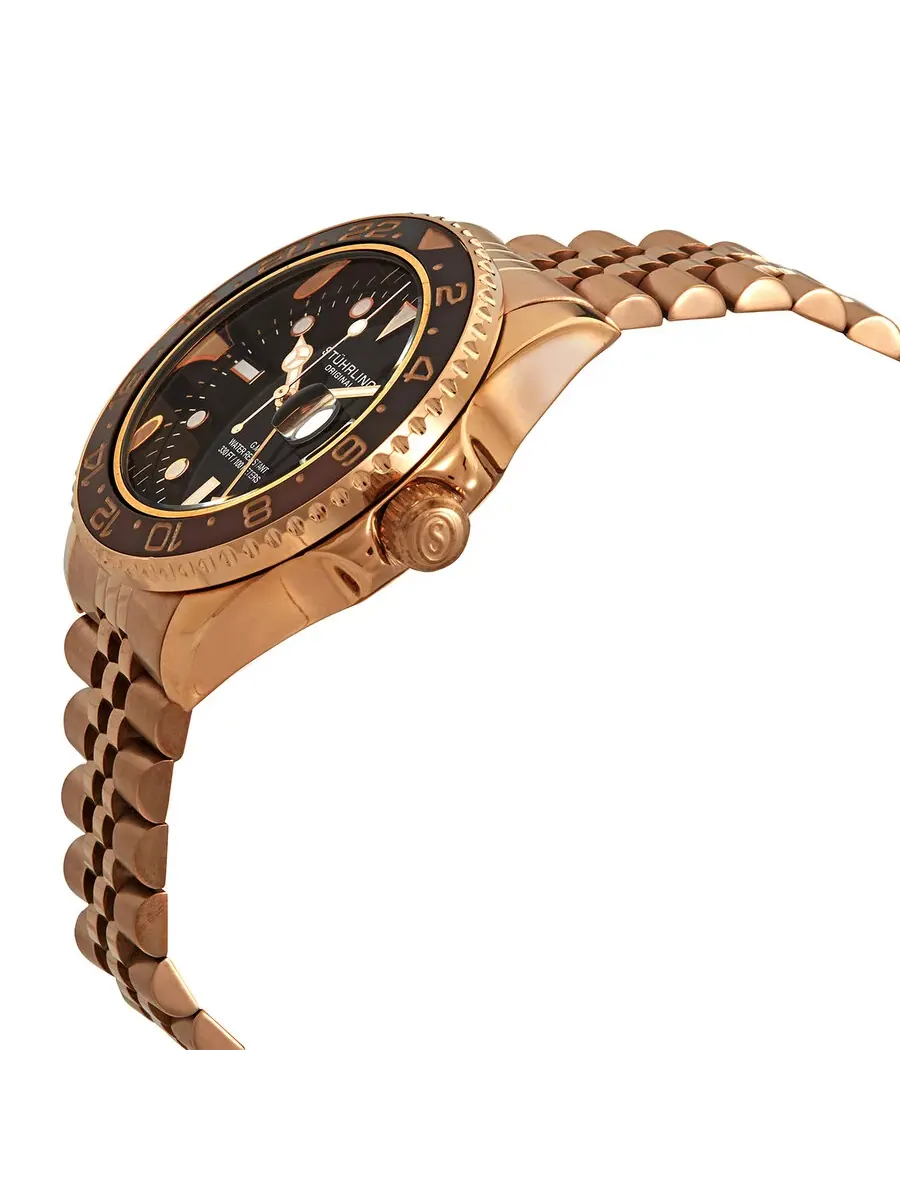 Мужские часы Stuhrling Original Aquadiver с черным циферблатом M15839 — изображение 2 из 3, оттенок розовый золотистый