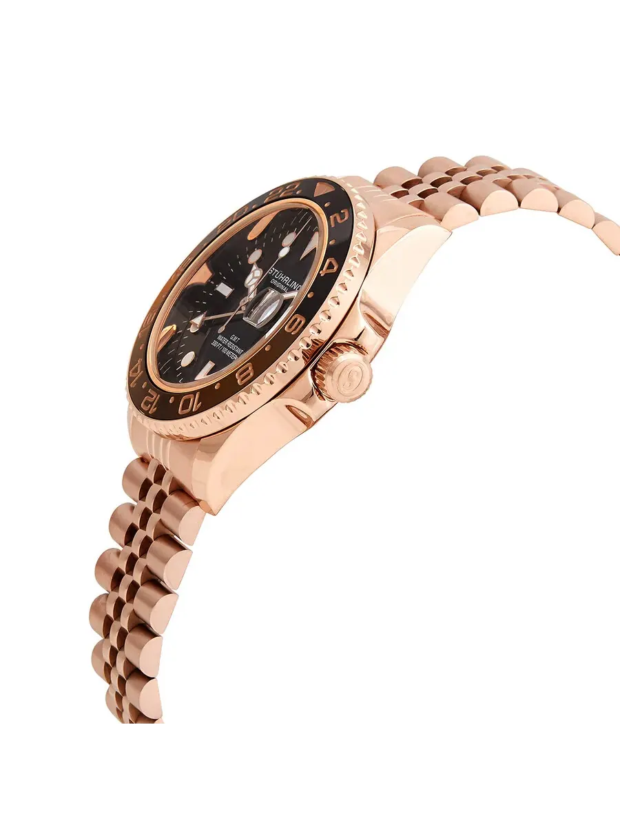 Мужские часы Stuhrling Original Aquadiver с черным циферблатом M15840 — изображение 2 из 3, оттенок розовый золотистый