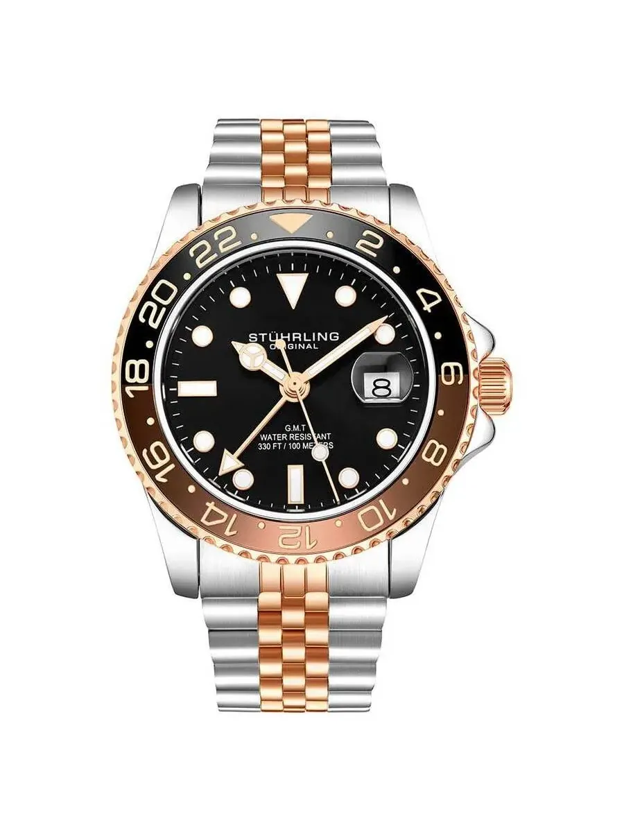 Мужские часы Stuhrling Original Aquadiver с черным циферблатом M15974 — изображение 1 из 1, оттенок розовый золотистый
