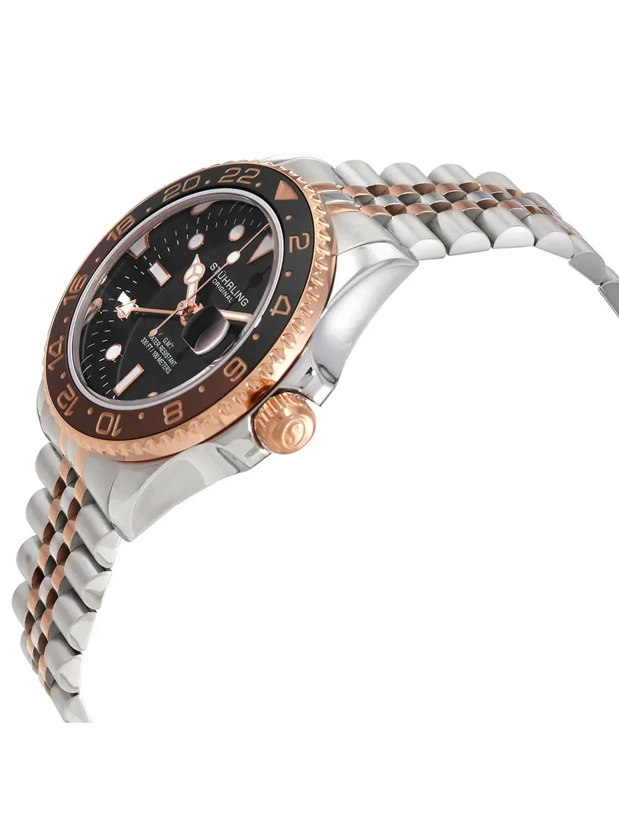 Мужские часы Stuhrling Original Aquadiver с черным циферблатом M15975 — изображение 2 из 3, оттенок розовый золотистый