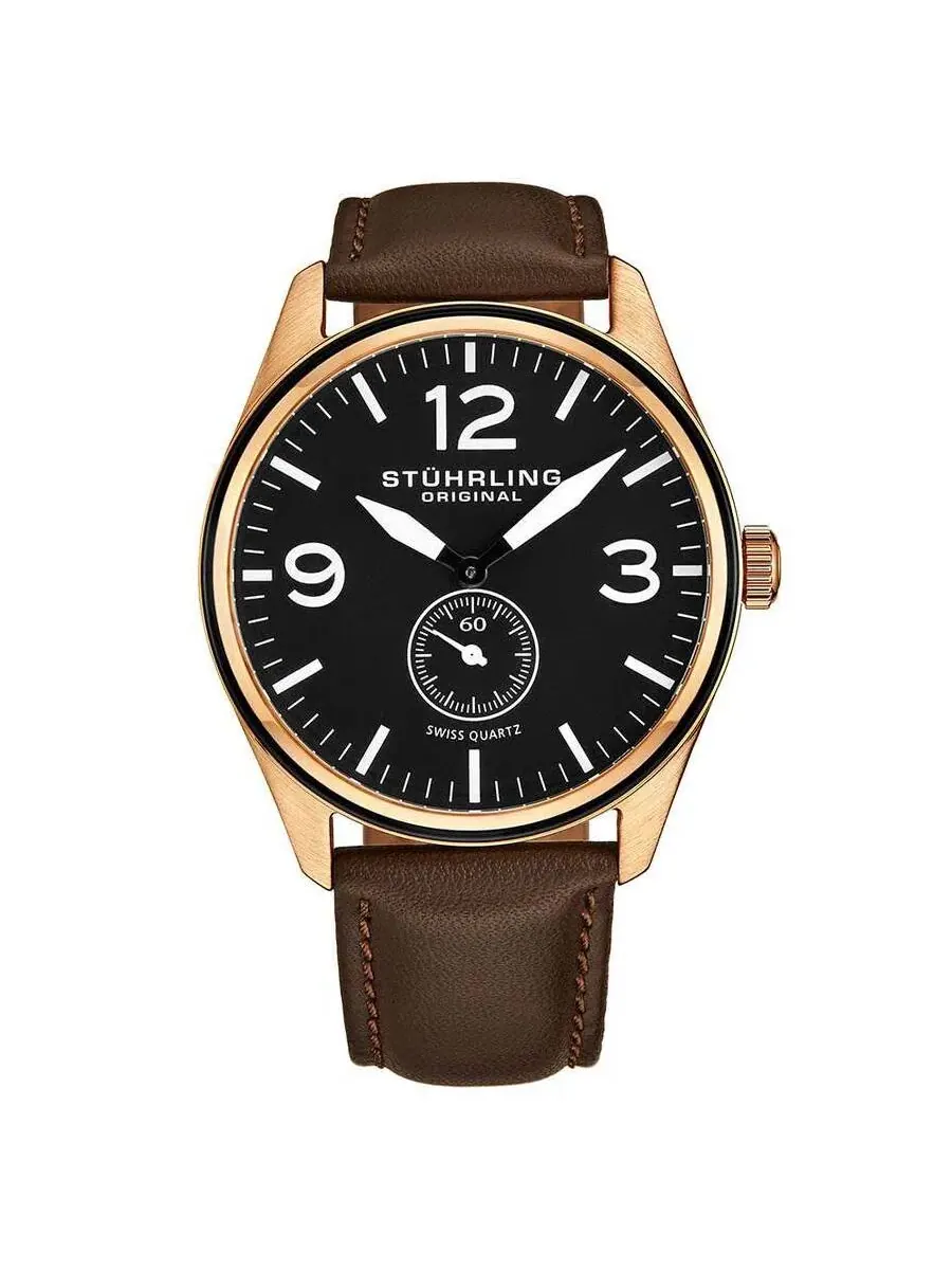 Мужские часы Stuhrling Original Aviator с черным циферблатом M15558 — изображение 1 из 1, оттенок розовый золотистый
