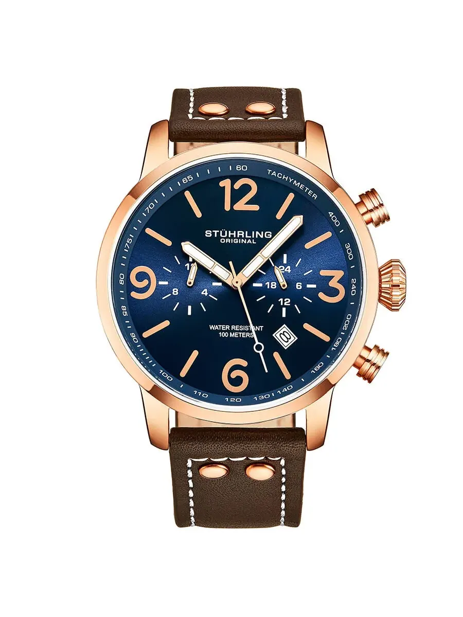 Мужские часы Stuhrling Original Aviator с кварцевым механизмом и синим циферблатом M13647 — изображение 1 из 2